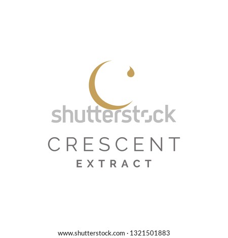 Golden Initial C Cream Cosmetic Care with Waning Crescent Moon and Droplet Water Drop for Extract Essential Oil Beauty Cosmetic Logo design