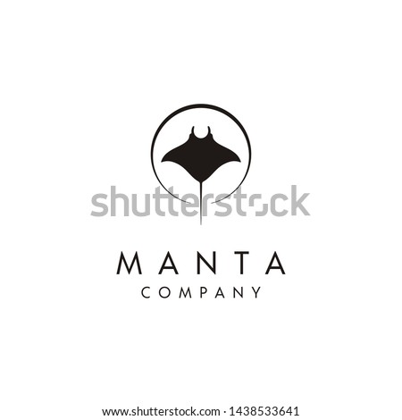 Silhouette of Tropical Black Manta Ray Fish Sea Life logo design