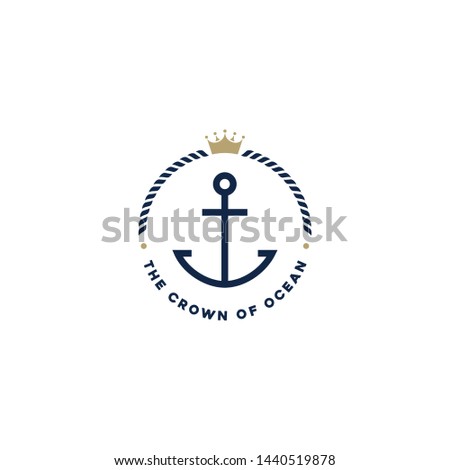 Anchor, Rope and Crown for Marine Navy Ship Boat logo design
