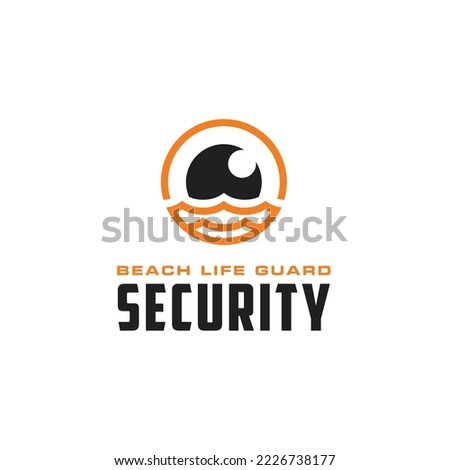 CCTV Lens Monocular with Sea Ocean Wave for Beach Watch Guard  Lifeguard Security logo design