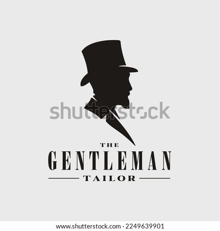 Beard Man with Lincoln Victorian Felt Top Hat Silhouette for Gentleman Fashion Boutique Tailor Logo Design