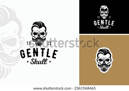 Gentleman Mustache Skull with Stylish Haircut for Hipster Barber Barbershop Hairstyle Vintage Retro Logo design