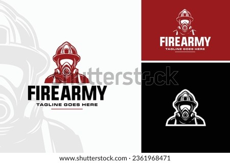 Man Wearing Air Purifiying Respirator Gas Mask. Fireman with SCBA Helmet and Bunker Gear Silhouette for Firefighter logo design