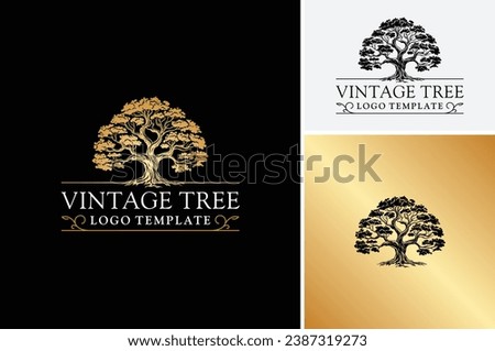 Classic Oak Maple Elm Chestnut Tree Silhouette. Residential landscape vintage logo design