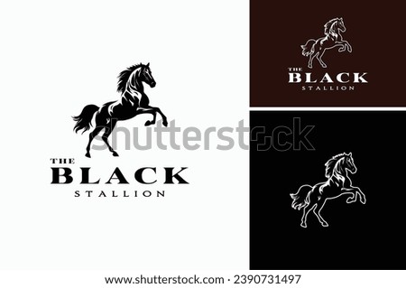 Black Rearing Hind Legs Wild Horse Equine Stallion Silhouette for Animal Wildlife or Stable Barn Ranch Farm Logo Design