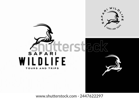 Running Jumping Leaping Ibex Antelope silhouette for adventure outdoor zoo safari travel trip or wildlife conservation logo design