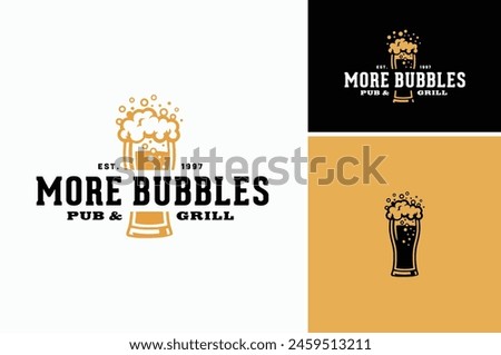 Vector illustration of A glass of beer with bubbles foam froth for Pub Bar Beverage Tavern logo design