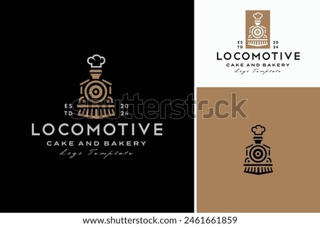 Vector illustration of Steam Train Locomotive with Fog Smoke as Cheft Hat for Restaurant or Bakery or other food business vintage label logo design