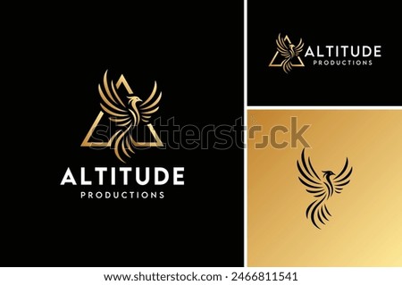 Layered EPS Vector of Rising Golden Phoenix with Triangle. Initial Letter A with Flying Fenix Bird logo design