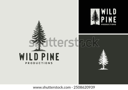 Lone Dry Pine Tree. Rustic single Wild Evergreen Cedar Conifer illustration rustic logo design