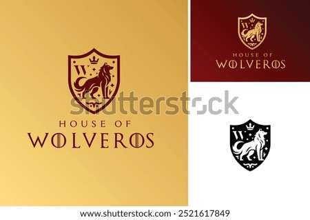 Wolf Coat of Arms with Shield Crest for Medieval House Kingdom Badge Flag Banner Classic Logo Design