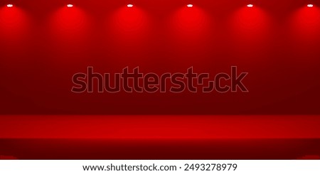 Empty red studio room background. Red background. Space for selling products on the website. Empty room with spotlight effect. Vector illustration.