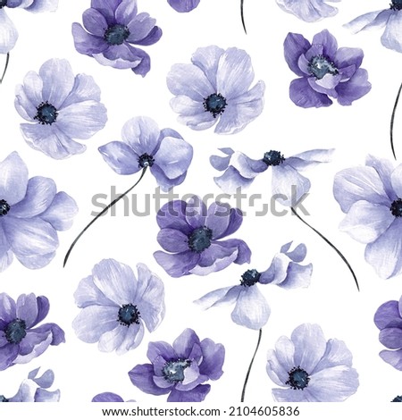 Seamless pattern with very peri flowers, watercolor floral composition, isolated on white background 商業照片 © 