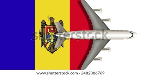 Flag of Moldova with an airplane flying over it close up. Vector image.