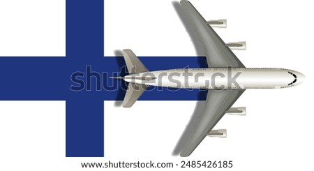 Flag of Finland with an airplane flying over it close up. Vector image.