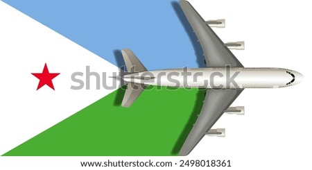 DJIBOUTI flag with a plane flying over it close up. Vector image.