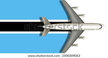 Botswana flag with a plane flying over it close up. Vector image.