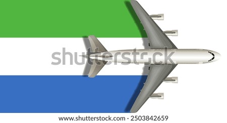 Flag of SIERRA LEONE with a plane flying over it close up. Vector image.