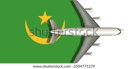 Flag of MAURITANIA with an airplane flying over it close up. Vector image.