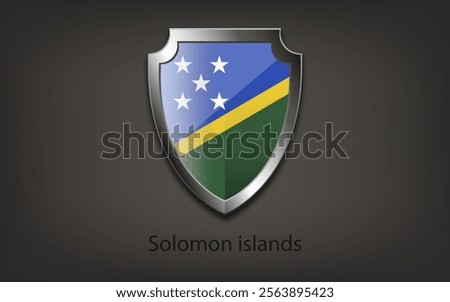 Metal shield with SOLOMON ISLANDS flag. Vector illustration.