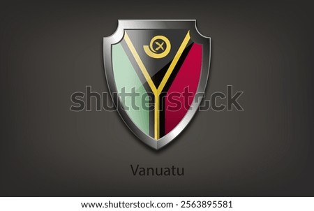 Metal shield with Vanuatu flag. Vector illustration.