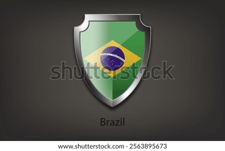 Metal shield with BRAZIL flag. Vector illustration.