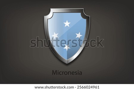 Metal shield with flag of Micronesia. Vector illustration.