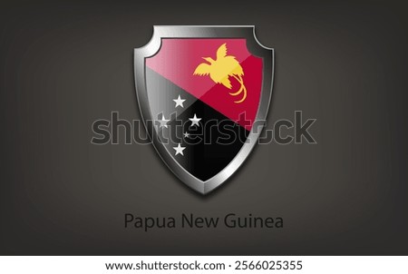 Metal shield with flag of Papua New Guinea. Vector illustration.