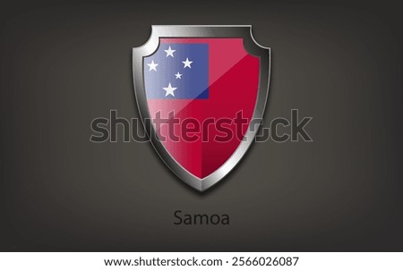 Metal shield with Samoa flag. Vector illustration.