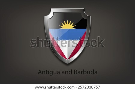 Metal shield with ANTIGUA AND BARBUDA flag. Vector illustration.