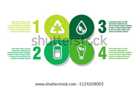 Modern green ecology concept infographic chart layout with icons. Design elements for presentation slide, templates 4 options, parts, steps