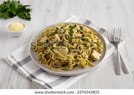 Similar – Image, Stock Photo Pasta with pesto sauce minimalist on a pink background