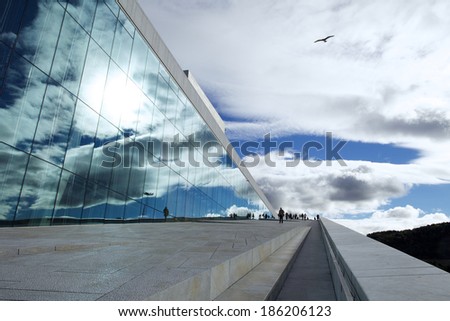 OSLO, NORWAY - SEPTEMBER 28: View on a side of the National Oslo Opera House on September 28, 2013 in Oslo, Norway