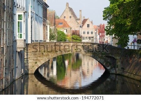 Old bridge over canal in Bruges, Belgium