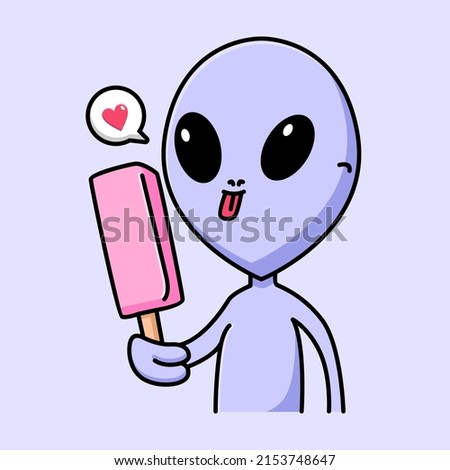 Cute alien eating ice cream cartoon design