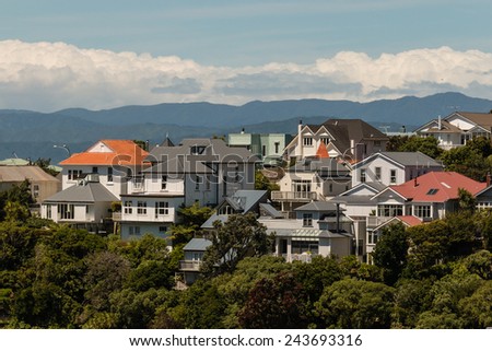 WELLINGTON,  NEW ZEALAND - JANUARY 1, 2015 - wooden houses on hill in Wellington