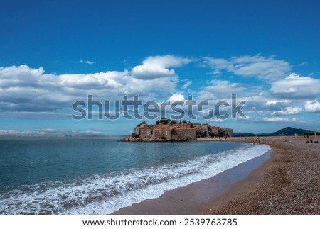 Similar – Image, Stock Photo Aerial view at Sveti Stefan islet in Montenegro