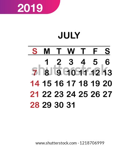 Juky calendar 2019, Week starts from Sunday, business template, Vector calendar