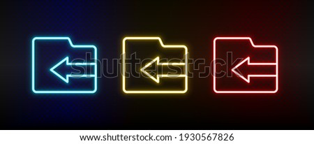 import, folder neon icon set. Set of red, blue, yellow neon vector icon