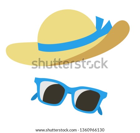 Straw hat and sunglasses icon set