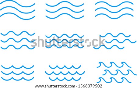set of line water waves icon, sign