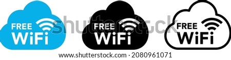 Cloud icon set of Free WiFi and Radio wave