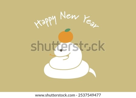 New Year's card template with a snake character like a kagami mochi