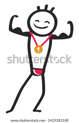 Gold medal winner strong stick man posing