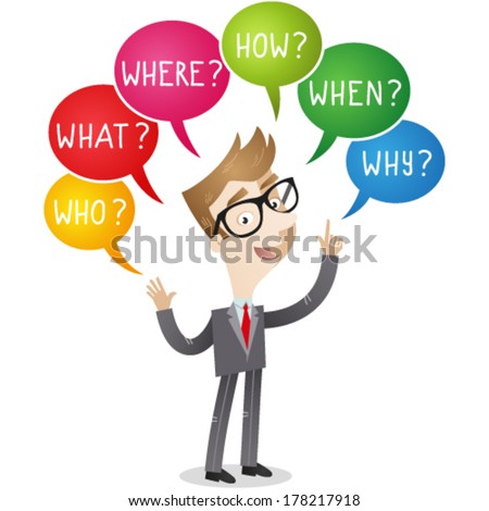 Vector Illustration Of A Cartoon Businessman With Colorful Speech ...