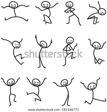 Set Of Vector Stick Figures: Happy Stick Man Jumping And Celebrating ...