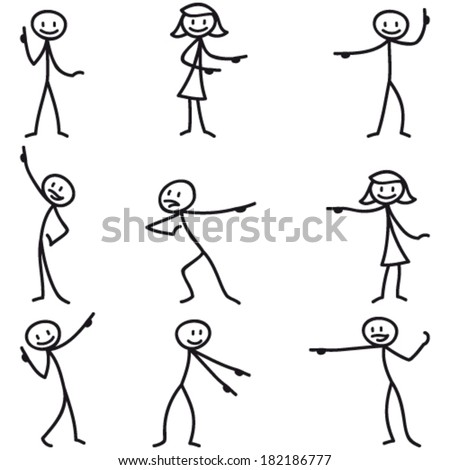 Set Of Vector Stick Figures: Stick Man Pointing And Showing Directions ...