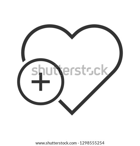 Heart vector icon. Add heart vector sign. Plus love linear heart icon. Valentines day heart icon. EPS 10 flat symbol