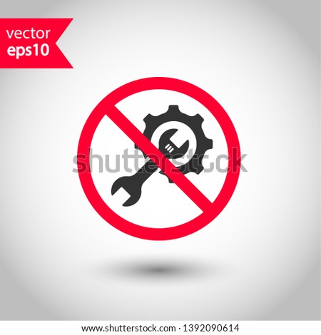 Gear prohibited vector icon. No Cogwheel icon. Forbidden wrench spanner icon. No screw nut vector sign. Warning, caution, attention, restriction, danger flat sign design. No settings EPS 10 symbol