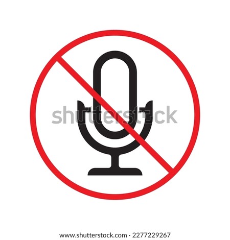 Forbidden microphone vector icon. Mic flat sign design. No mic prohibited vector icon. Warning, caution, attention, restriction, label micro flat sign. 